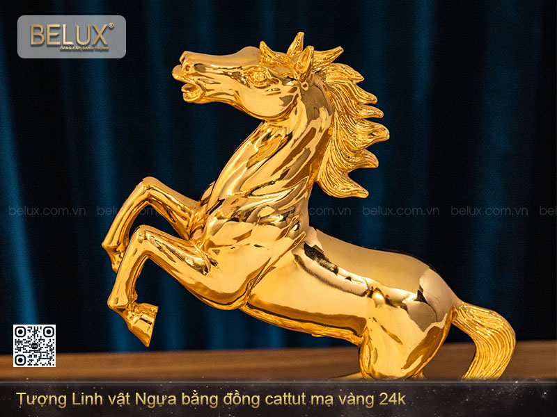 Tượng Linh Vật Ngựa Mạ Vàng - Cao 23 cm